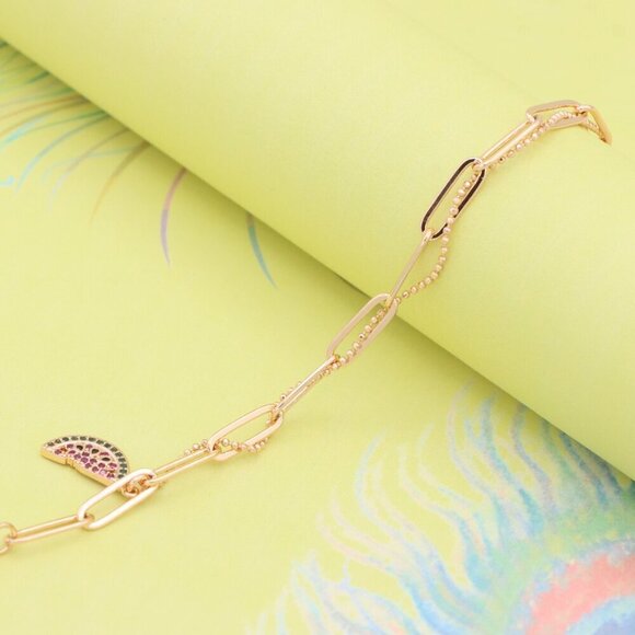 "Trendy Rose Gold Paperclip Chain Bracelet with Bead Detailing, XPBL0837 - Picture 2 of 12